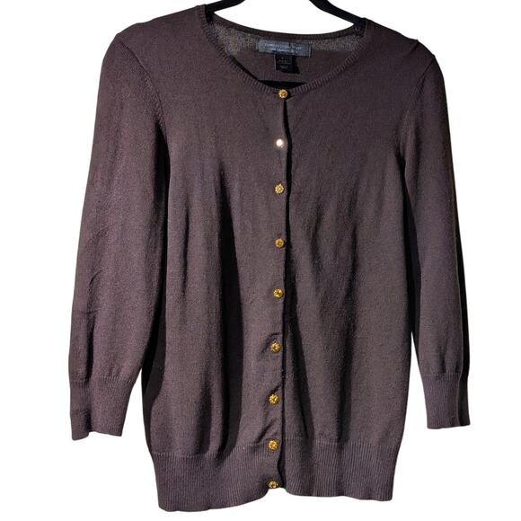 Express Design Studio Silk Cashmere Brown Rhinestone Button Cardigan Sweater L - Picture 1 of 9